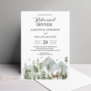 Watercolor Forest Trees And Deer Invitation