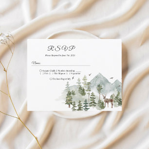 Watercolor Forest   Trees And Deer  Invitation Postcard
