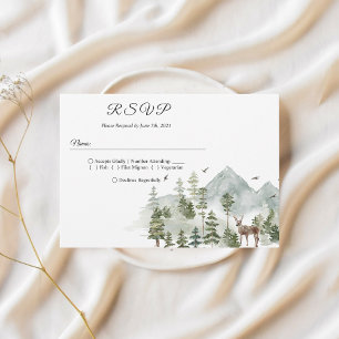 Watercolor Forest   Trees And Deer  RSVP Card
