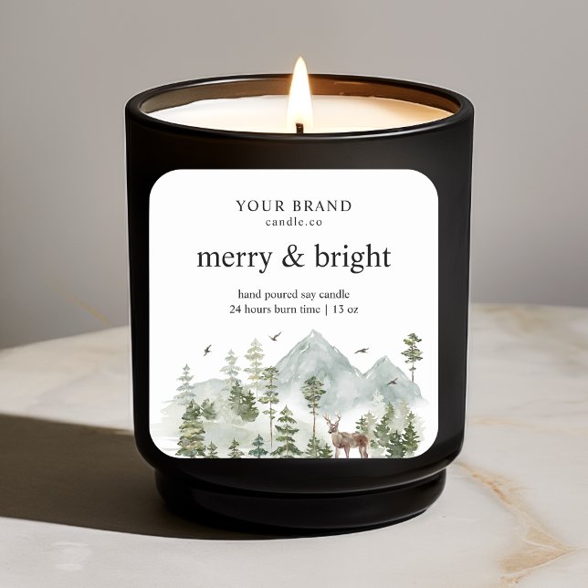 "Watercolor Forest Trees & Deer Candle  Square Sticker (Creator Uploaded)