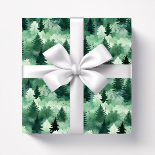 Watercolor Forest Trees in Misty Woodland Wrapping Paper