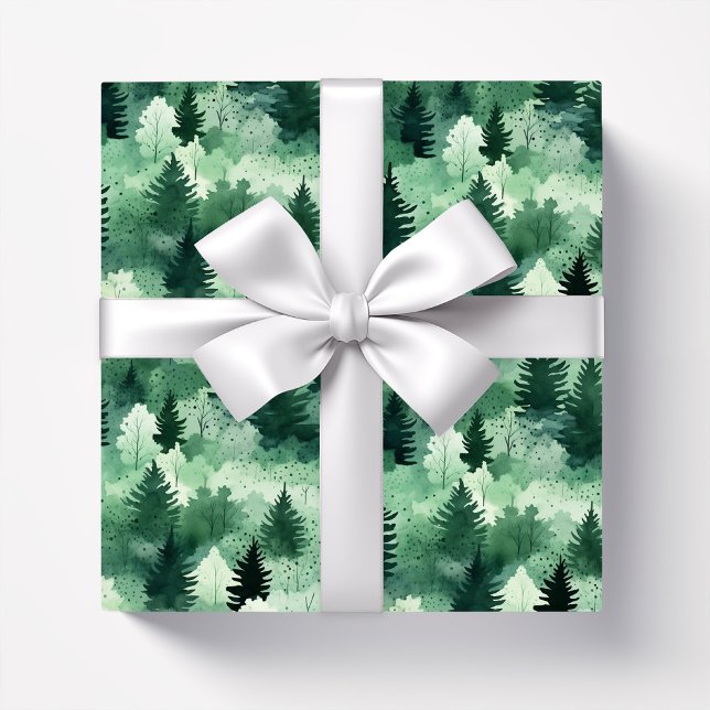 Watercolor Forest Trees in Misty Woodland Wrapping Paper (Creator Uploaded)