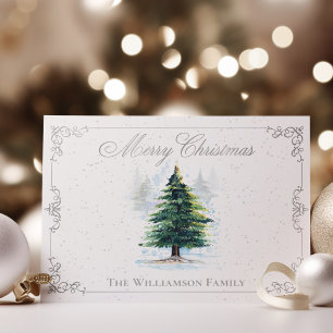 Watercolor Forest Trees with Grey Elegant Frame Holiday Postcard