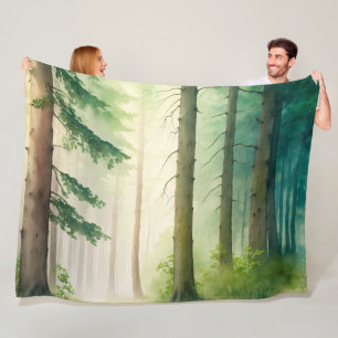 Watercolor Forest Trees Woods Woodland Fleece Blanket