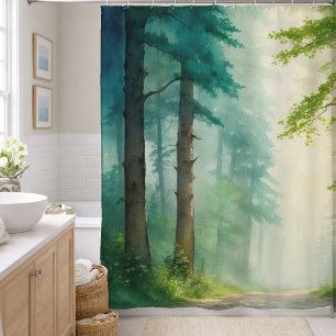 Watercolor Forest Trees Woods Woodland Shower Curtain