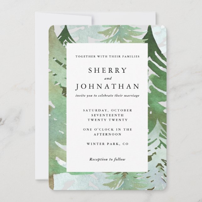 Watercolor forest wedding invitation (Front)