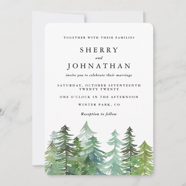 Watercolor forest wedding invitation (Front)