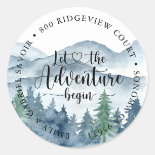 Watercolor Forest Wedding Return Address Classic Round Sticker