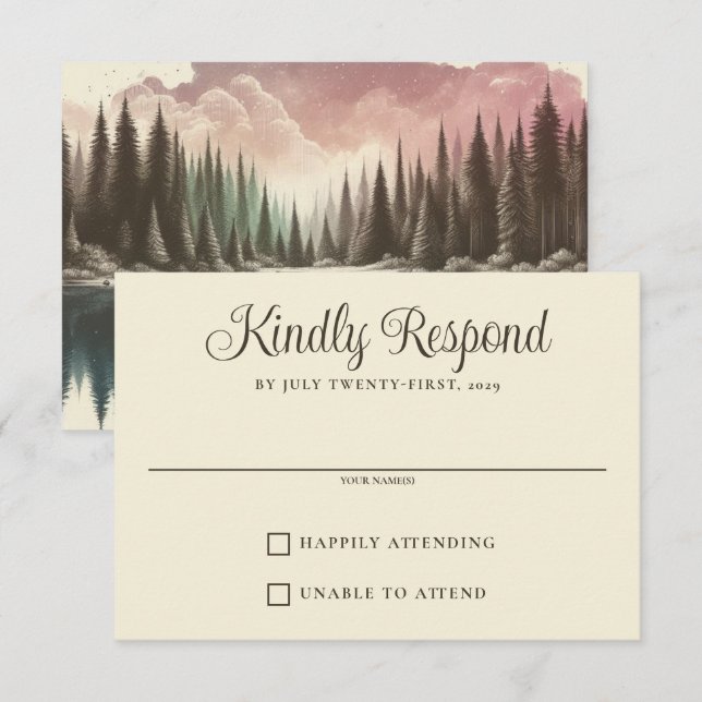 Watercolor Forest Wedding RSVP Card (Front/Back)