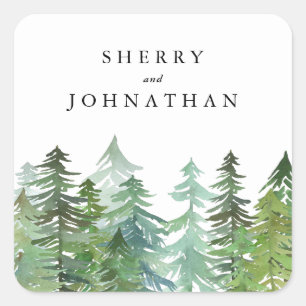 Watercolor forest wedding square sticker