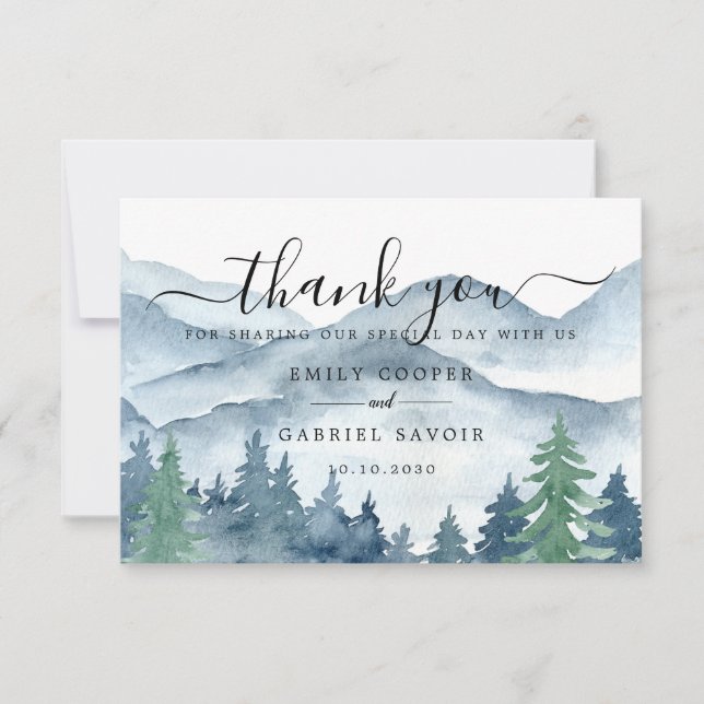 Watercolor Forest Wedding Thank You Card (Front)
