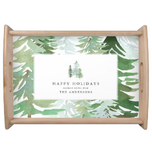 Watercolor forest winter serving tray