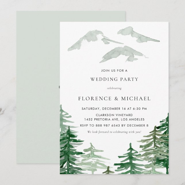Watercolor Forest Winter Woodland Wedding Party Invitation (Front/Back)