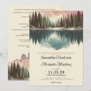 Watercolor Forest with Details Wedding Invitation