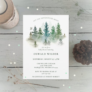 Watercolor Forest Woodland Animals Baby Shower Invitation