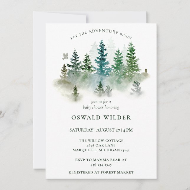 Watercolor Forest Woodland Animals Baby Shower Invitation (Front)