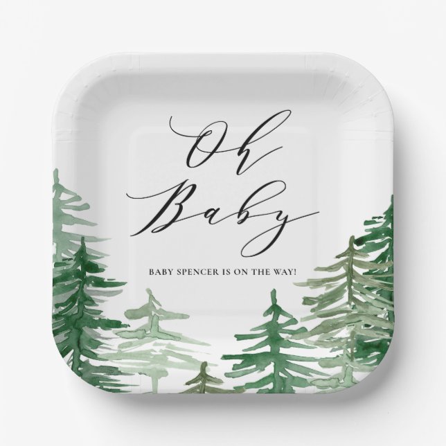 Watercolor Forest Woodland Baby Shower Paper Plate (Front)