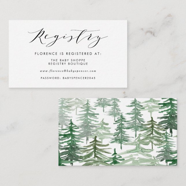 Watercolor Forest Woodland Baby Shower Registry Enclosure Card (Front/Back)
