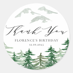 Watercolor Forest Woodland Birthday Thank You Classic Round Sticker