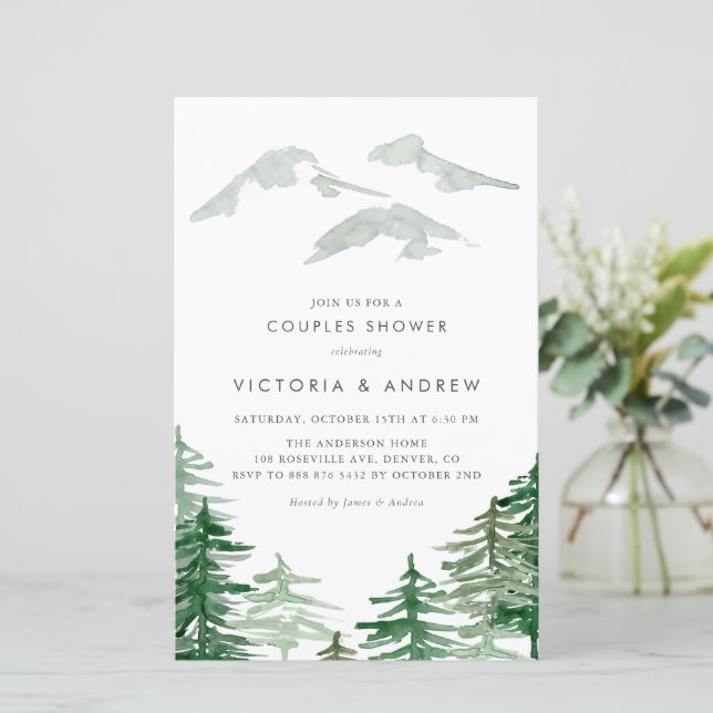 Watercolor Forest Woodland Couples Shower Invite (Standing Front)