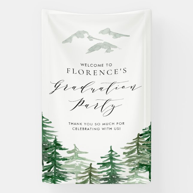 Watercolor Forest Woodland Graduation Party Banner (Vertical)