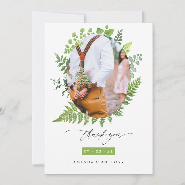 Watercolor Forest Woodland Greenery Wedding Thank You Card (Front)