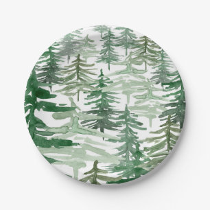 Watercolor Forest Woodland Pattern Birthday Party Paper Plate