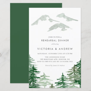 Watercolor Forest Woodland Rehearsal Dinner Invite