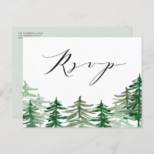 Watercolor Forest Woodland Wedding QR Code RSVP Postcard