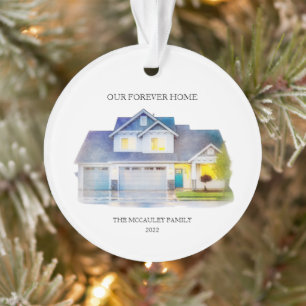 Watercolor Forever Home Family Name and Year Ornament