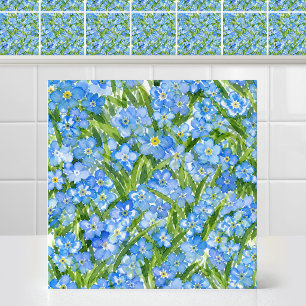 Watercolor Forget Me Not Blue Floral Pattern Tile