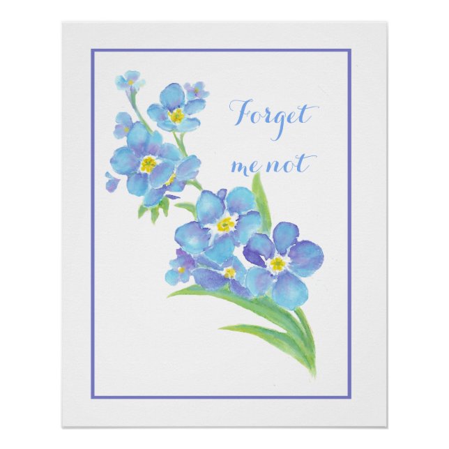 Watercolor Forget-me-not flower Pretty blue floral Poster (Front)