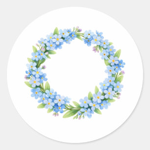 Watercolor Forget Me Not Flower Wreath  Classic Round Sticker