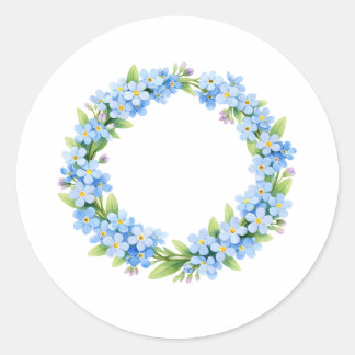 Watercolor Forget Me Not Flower Wreath  Classic Round Sticker