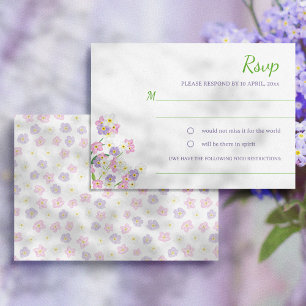 Watercolor Forget Me Not Pink & Purple Wedding RSVP Card