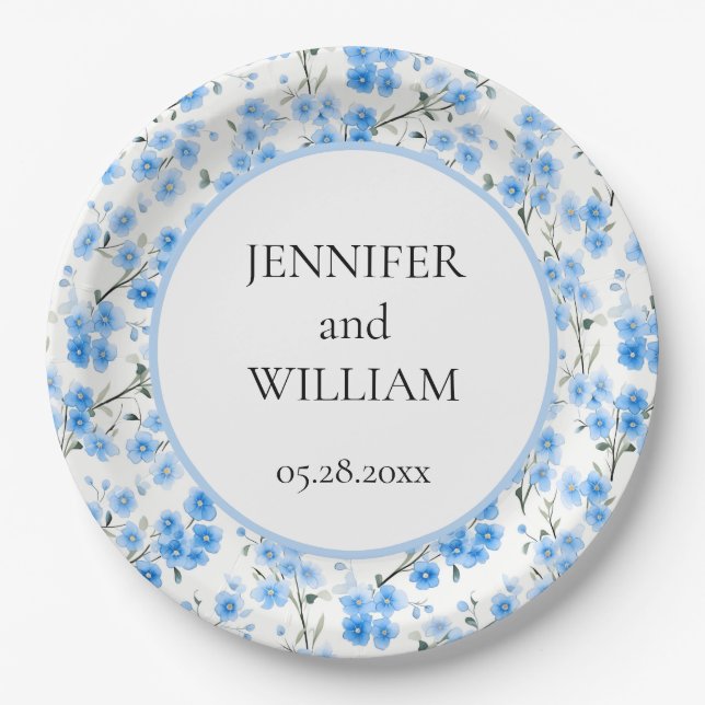 Watercolor Forget me Not Wedding Party Paper Plate (Front)