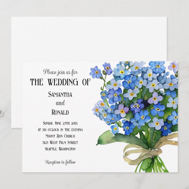 Watercolor Forget-me-nots Wedding Invitation (Front/Back)