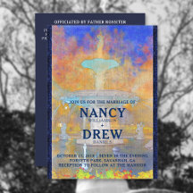 Watercolor Forsyth Park Fountain at Night Wedding