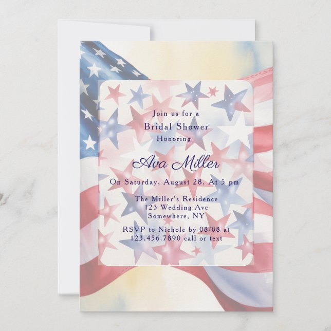 Watercolor Fourth Of July Bridal Shower Invitation (Front)