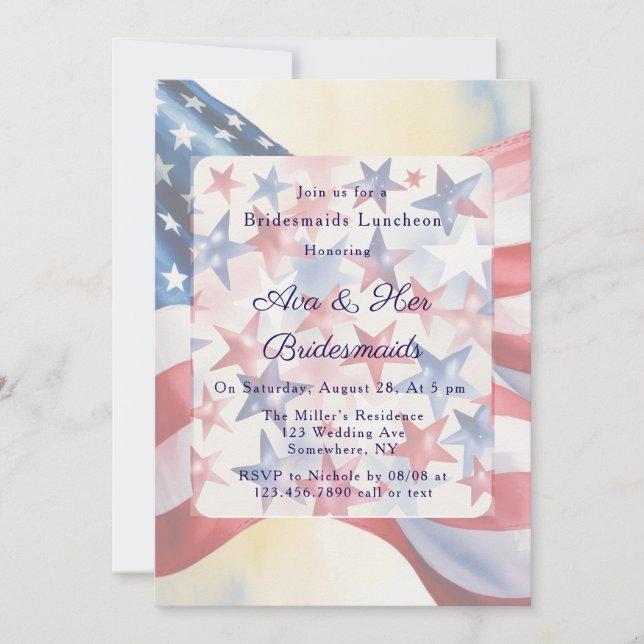 Watercolor Fourth Of July Bridesmaids Luncheon Invitation (Front)