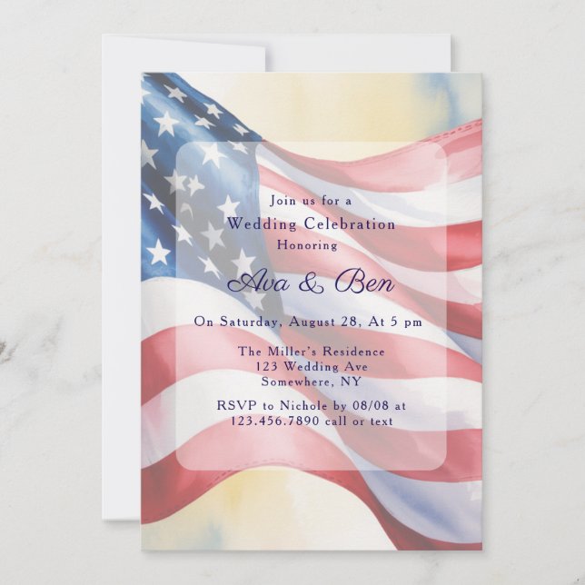 Watercolor Fourth Of July Wedding Celebration Invitation (Front)