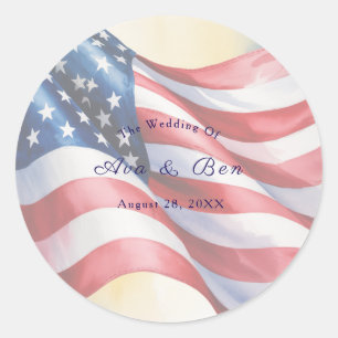 Watercolor Fourth Of July Wedding Classic Round Sticker
