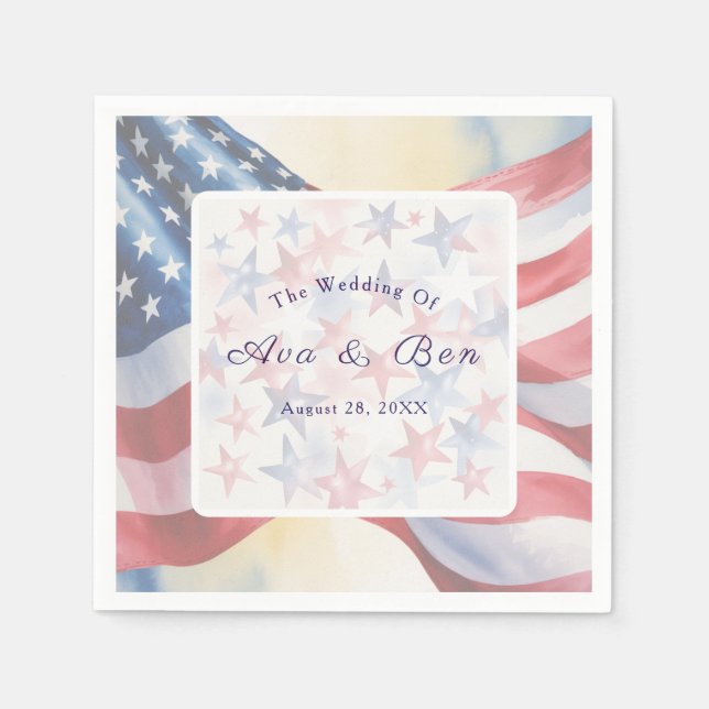 Watercolor Fourth Of July Wedding Napkin (Front)