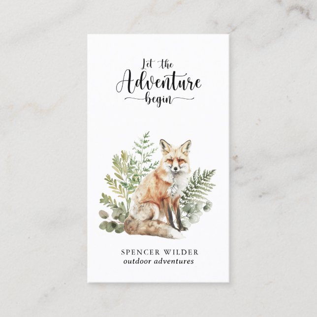 Watercolor Fox Adventure Nature Guide Business Card (Front)