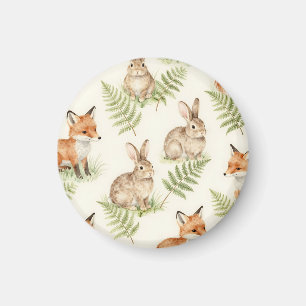 Watercolor Fox and Bunny Forest Pattern Magnet