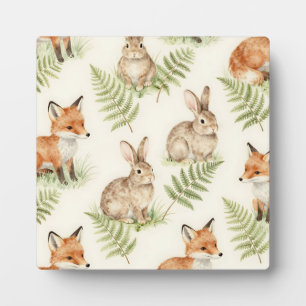 Watercolor Fox and Bunny Forest Pattern Plaque