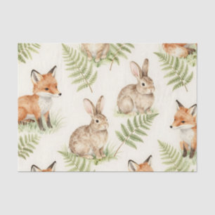 Watercolor Fox and Bunny Forest Pattern Tissue Paper
