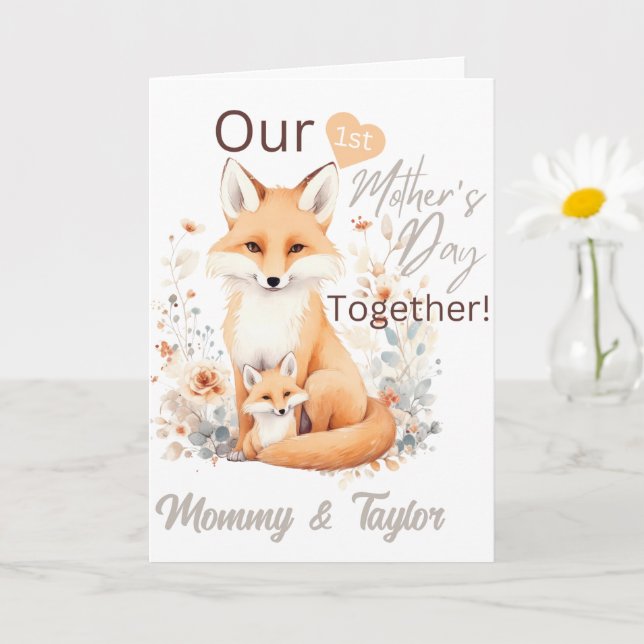 Watercolor Fox and kit First Mother's Day Card (Small Plant)