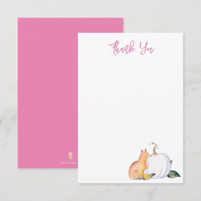 Watercolor Fox and Pumpkin Thank You Card (Front/Back)