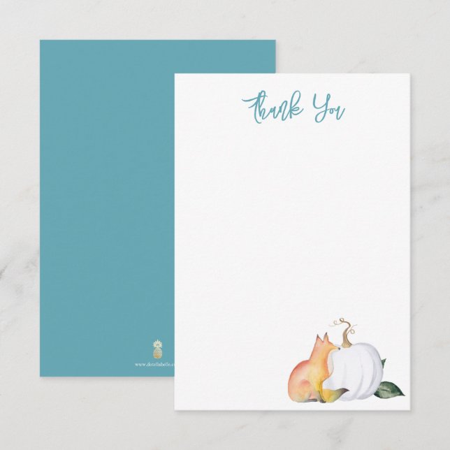 Watercolor Fox and Pumpkin Thank You Card (Front/Back)